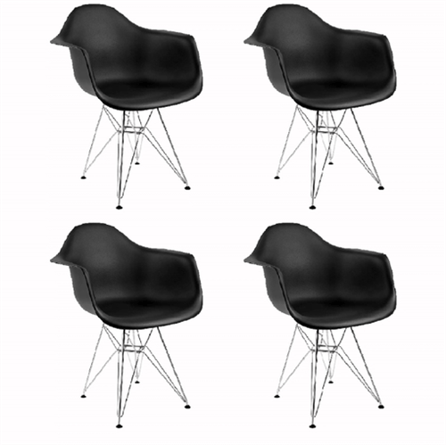 Kit 4 Cadeiras Eames Eiffel Preta com Braços OR Design 1121