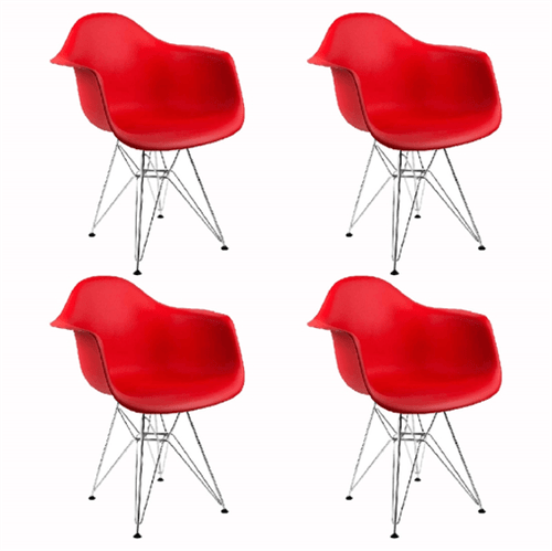 Kit 4 Cadeiras Eames Eiffel Vermelha com Braços OR Design 1121