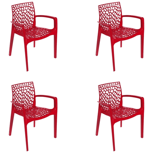 Kit 4 Cadeiras Gruvyer com Braços Vermelha OR Design