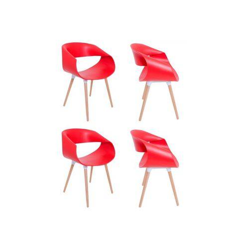 Kit 4 Cadeiras Petra com Pés Palito e Encosto Curvo Vermelho - Mp Decor