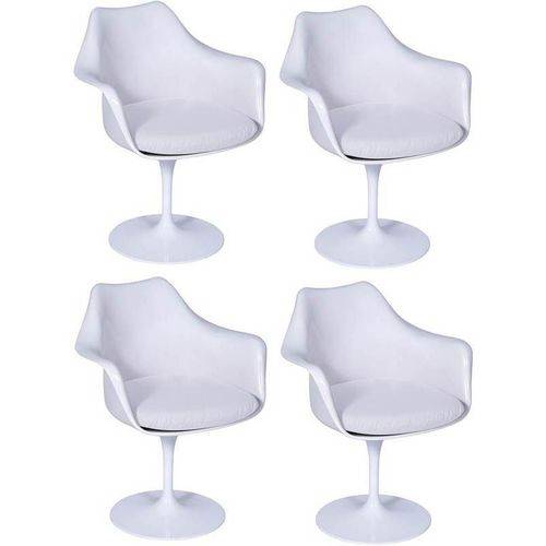 Kit 4 Cadeiras Saarinen Branca ABS e Couro Giratória OR Design 1130