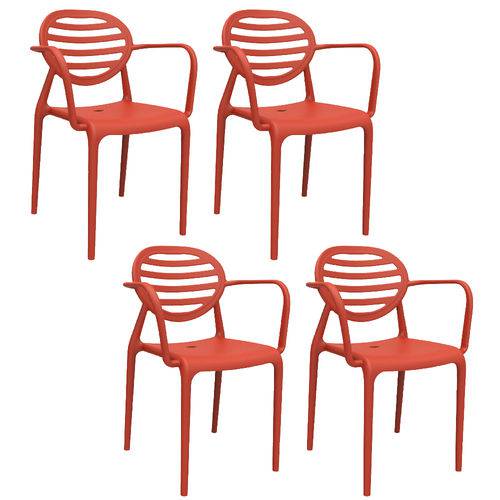 Kit 4 Cadeiras Stripe com BRAÇO Vermelho