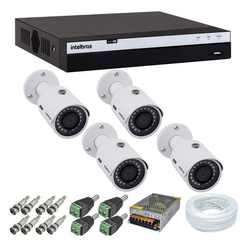 Kit 4 Câmeras de Segurança Full HD 1080p Intelbras VHD 3230 + DVR Intelbras Full HD 8 Ch + Acessório