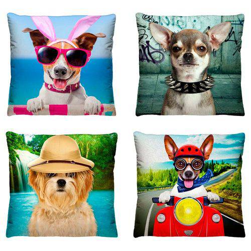 Kit 4 Capas de Almofadas Decorativas para Sala Pet Cachorros