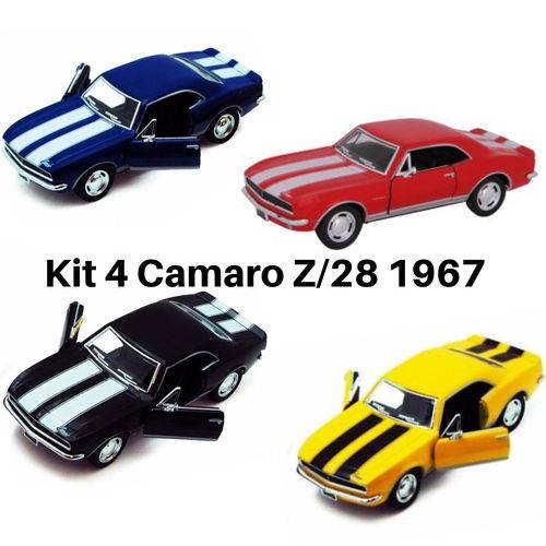Kit 4 Carro de Coleção Chevrolet Camaro Z/28 Ano 1967 Vintage Kinsmart