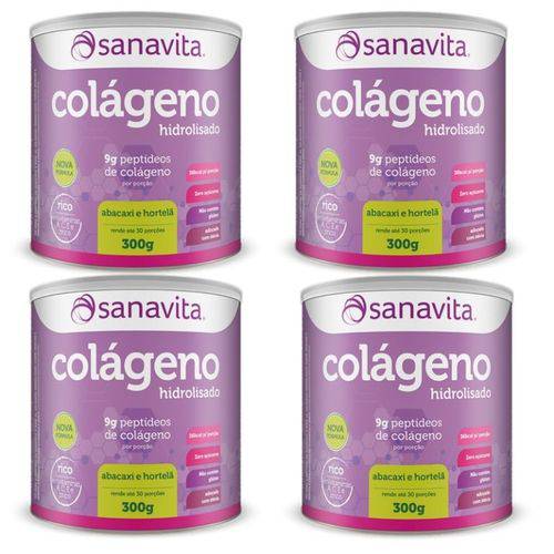 Kit 4 Colágeno Skin - Sanavita - Abacaxi com Hortelã - 300g Cada