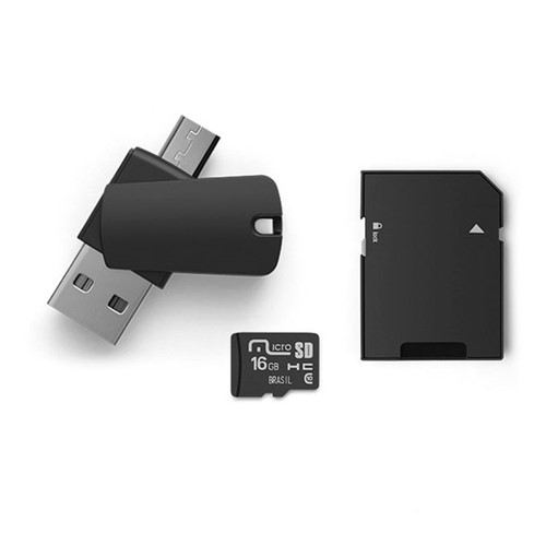 Kit 4 em 1 Adaptador Pen Drive Dual OTG+Cartao de Memoria+Adaptador SD 16GB MC131 Multilaser