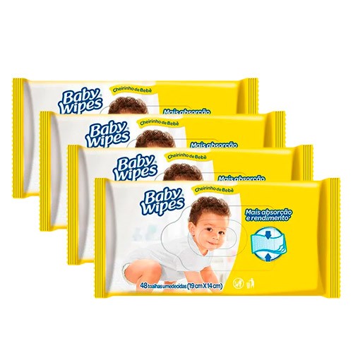 Kit Lenços Umedecidos Baby Wipes 48 Unidades 4 Pacotes