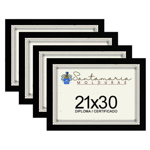 Kit 4 Molduras Porta Diploma Certificado A4 21x30 Preto