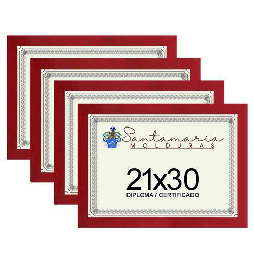 Kit 4 Molduras Porta Diploma Certificado A4 21x30 Vermelho