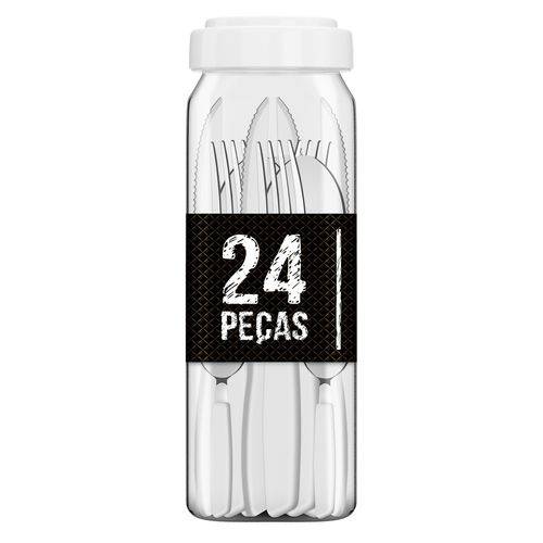 Kit 24 Peças Talheres Pop Color Cabo Plástico Branco