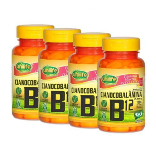 Kit 4 Vitamina B12 - Cianocobalamina 60 Caps Cada - 240 Capsulas