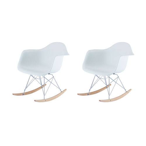 Kit 2x Cadeira Balanço Design Eames Eiffel Dar Ray Salas Florida Branco Braços Polipropileno Fratini