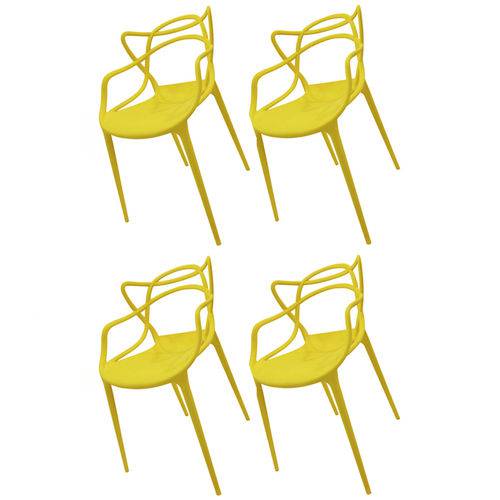 Kit 4x Cadeira Design Alegra Master Philippe Starck Amarela Polipropileno Cozinhas Aviv Fratini