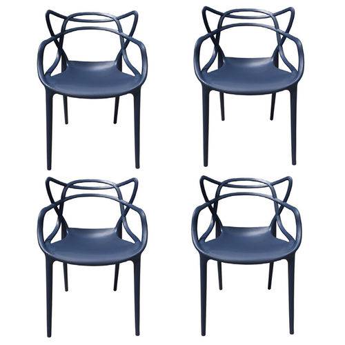 Kit 4x Cadeira Design Alegra Master Philippe Starck Azul Marinho Polipropileno Cozinhas Aviv Fratini