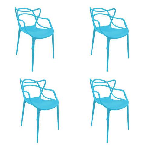 Kit 4x Cadeira Design Alegra Master Philippe Starck New Blue Polipropileno Cozinhas Aviv Fratini