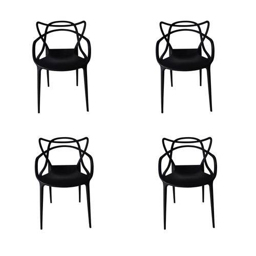 Kit 4x Cadeira Design Alegra Master Philippe Starck Preta Polipropileno Cozinhas Aviv Fratini