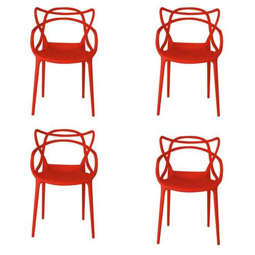 Kit 4x Cadeira Design Alegra Master Philippe Starck Vermelha Polipropileno Cozinhas Aviv Fratini