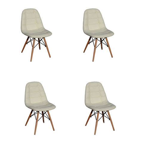Kit 4x Cadeira Design Botone Eames Eiffel Dar Ray Pes Madeira Salas Madrid Bege Fratini