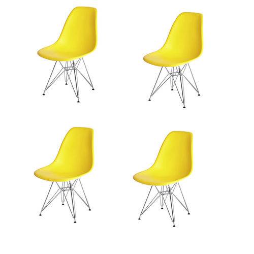 Kit 4x Cadeira Design Eames Eiffel Dar Ray Pes Ferro Salas Florida Amarela Assento Polipropileno Fratini