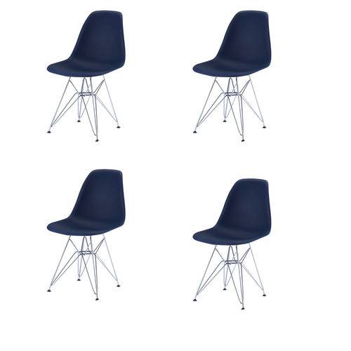 Kit 4x Cadeira Design Eames Eiffel Dar Ray Pes Ferro Salas Florida Azul Marinho Assento Polipropileno Fratini