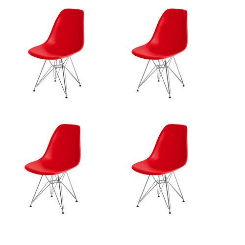 Kit 4x Cadeira Design Eames Eiffel Dar Ray Pes Ferro Salas Florida Vermelha Assento Polipropileno Fratini
