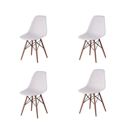 Kit 4x Cadeira Design Eames Eiffel Dar Ray Pes Madeira Salas Florida Branca Assento Polipropileno Fratini