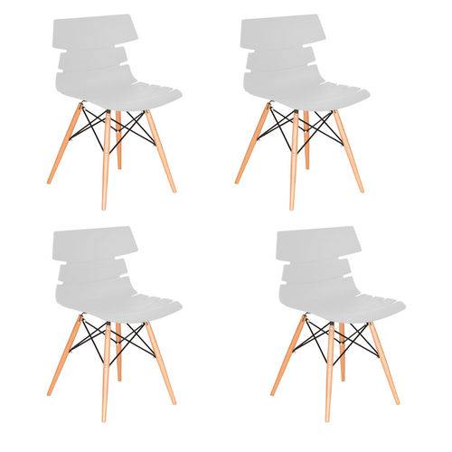 Kit 4x Cadeira Design Eames Eiffel Dar Ray Pes Madeira Salas Valencia Branco Assento Polipropileno Fratini