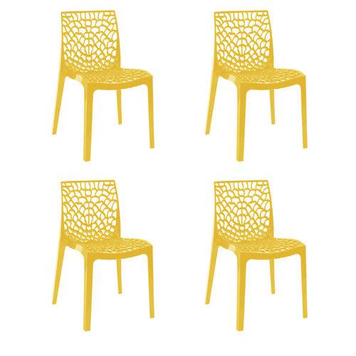 Kit 4x Cadeira Design Gruvier Amarelo Externa e Interna Cozinhas Salas Restaurantes Fratini