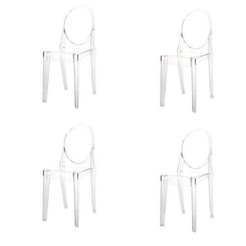 Kit 4x Cadeira Design Louis Ghost Transparente Incolor Moderna Cozinhas Salas Jantar Viena Fratini