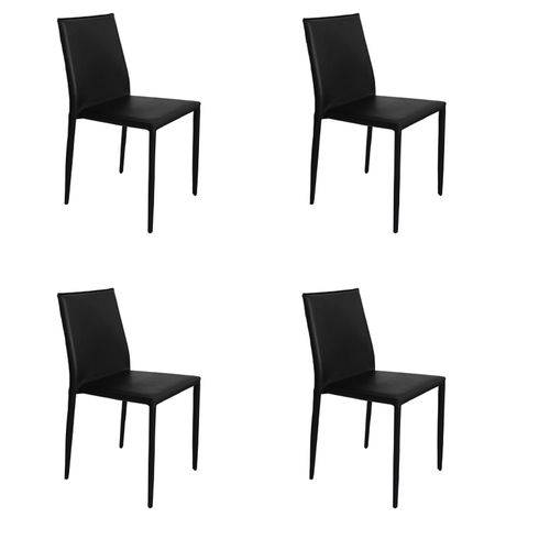Kit 4x Cadeira Design Quadrada Preto Assento Estofado Tecido Couro Moderna Cozinhas Salas Zurique Fratini