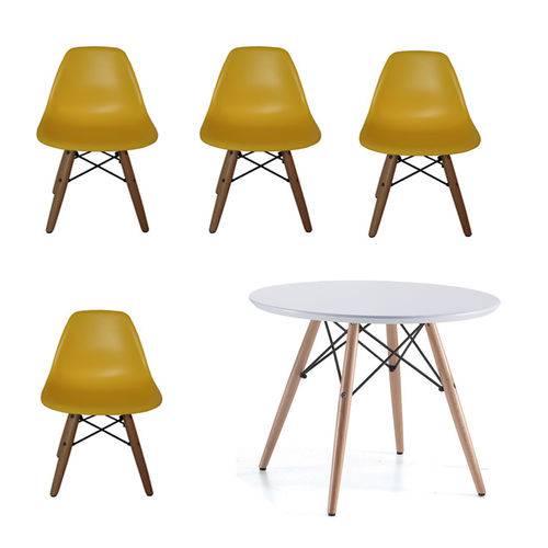 Kit 4x Cadeira Mesa Kids Infantil Amarelo Design Eames Eiffel Dar Ray Pes Madeira Florida Assento Polipropileno Fratini