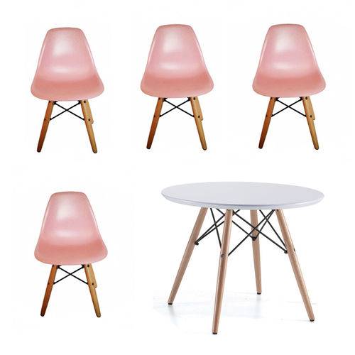 Kit 4x Cadeira Mesa Kids Infantil Rosa Design Eames Eiffel Dar Ray Pes Madeira Florida Assento Polipropileno Fratini
