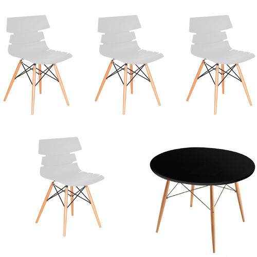 Kit 4x Cadeiras Mesa Redonda Design Eames Eiffel Dar Ray Pes Madeira Salas Valencia Branco Fratini