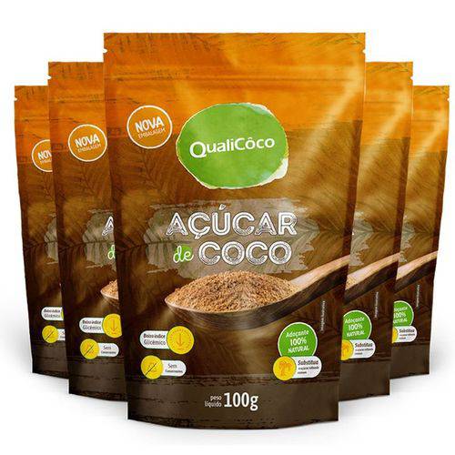 Kit 5 Açúcar de Coco Natural Qualicôco 100g