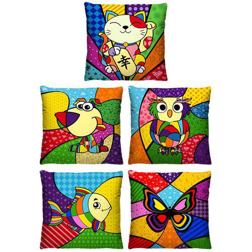 Kit 5 Capas de Almofada Pop Art Decorativa Coloridas 40cm X 40cm