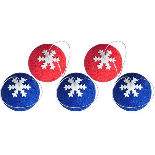 Kit 5 Bolas de Natal 3 Azul e 2 Vermelho