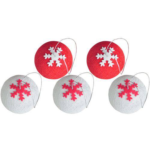 Kit 5 Bolas de Natal 3 Branco e 2 Vermelho