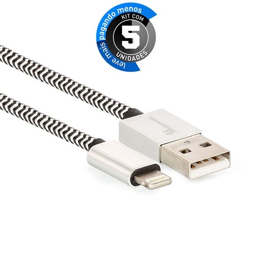 Kit 5 Cabo Lightning para USB Revestido com Tecido - Preto - 1m