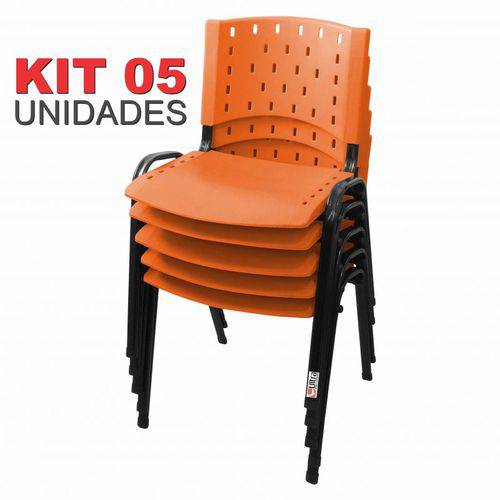Kit 5 Cadeira de Plástico Empilhável LARANJA Iso Polipropileno - ULTRA Móveis