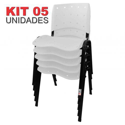 KIT 5 Cadeira Empilhável Ergonômica Ergoplax Assento Encosto Plástico Branco