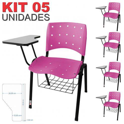 KIT 5 Cadeira Universitária ROSA Anatômica Ergoplax com Porta Livros - ULTRA Móveis