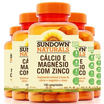 Kit 5 Cálcio Magnésio e Zinco Sundown 100 Comprimidos