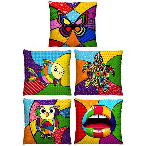 Kit 5 Capas de Almofada Decorativa Pop Art Coloridas 40cm X 40cm