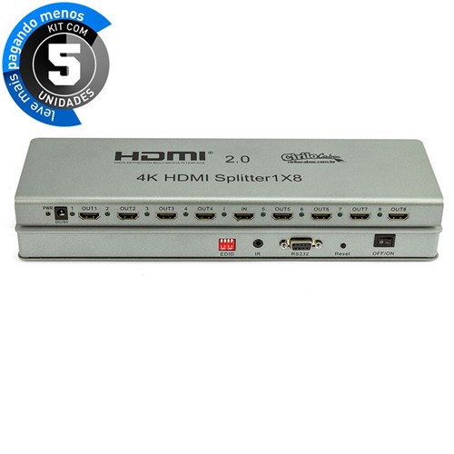 Kit 5 com Splitter 2.0 HDMI 1x8 4k