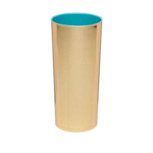 KIT 25 Copos Long Drink Metalizado Dourado com Azul Tiffany