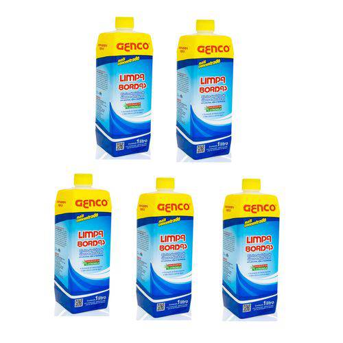 Kit 5 Detergentes Limpa Bordas Genco 1 Litro para Piscinas