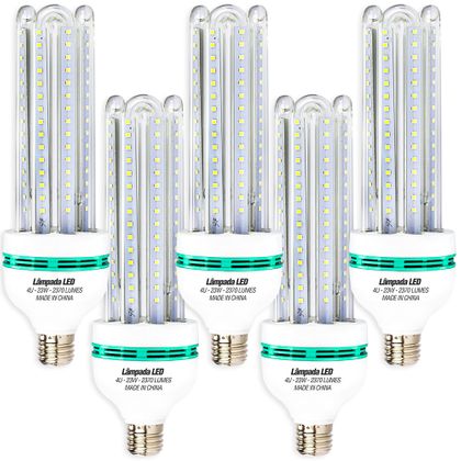 Kit 5 Lâmpadas LED Super Econômica E27 23W, 6500K - Transparente