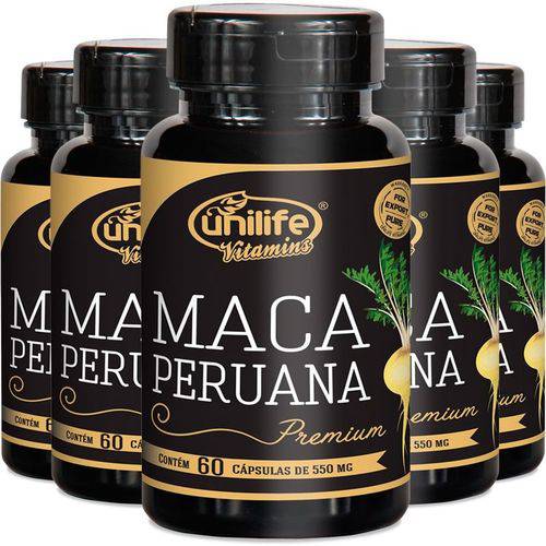 Kit 5 Maca Peruana Premium 550mg Unilife 60 Capsulas
