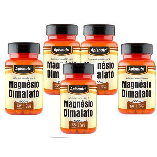 Kit 5 Magnésio Dimalato - Apisnutri - 60 Cápsulas